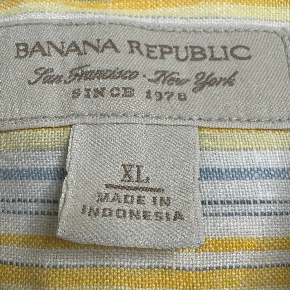 Banana Republic Mens XL Striped 100%‎ Linen Long Sleeve Button Up Shirt NWT!